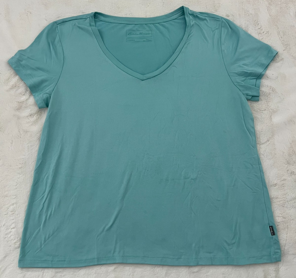 Eddie Bauer Women's Large Sleepwear Pajama Top Short Sleeve V-Neck Blue